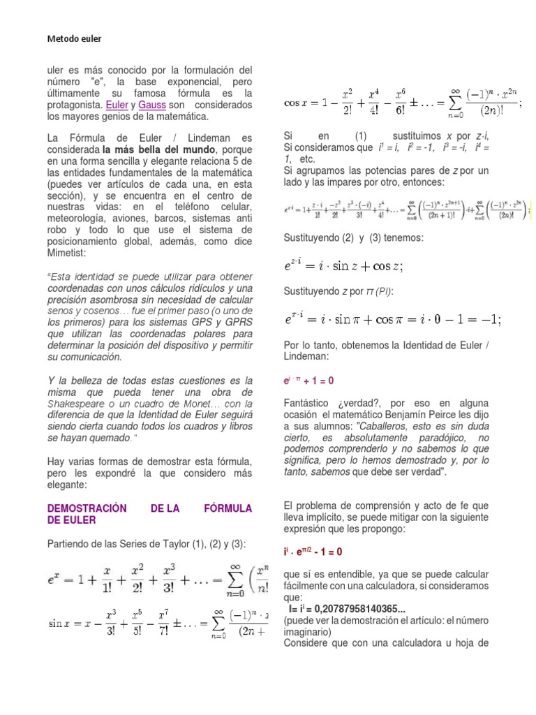 Metodo Euler | PDF | Pi | Leonhard Euler