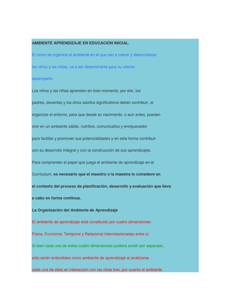 Ambientes de Aprendizaje en Educación Inicial | PDF | Educación de la ...