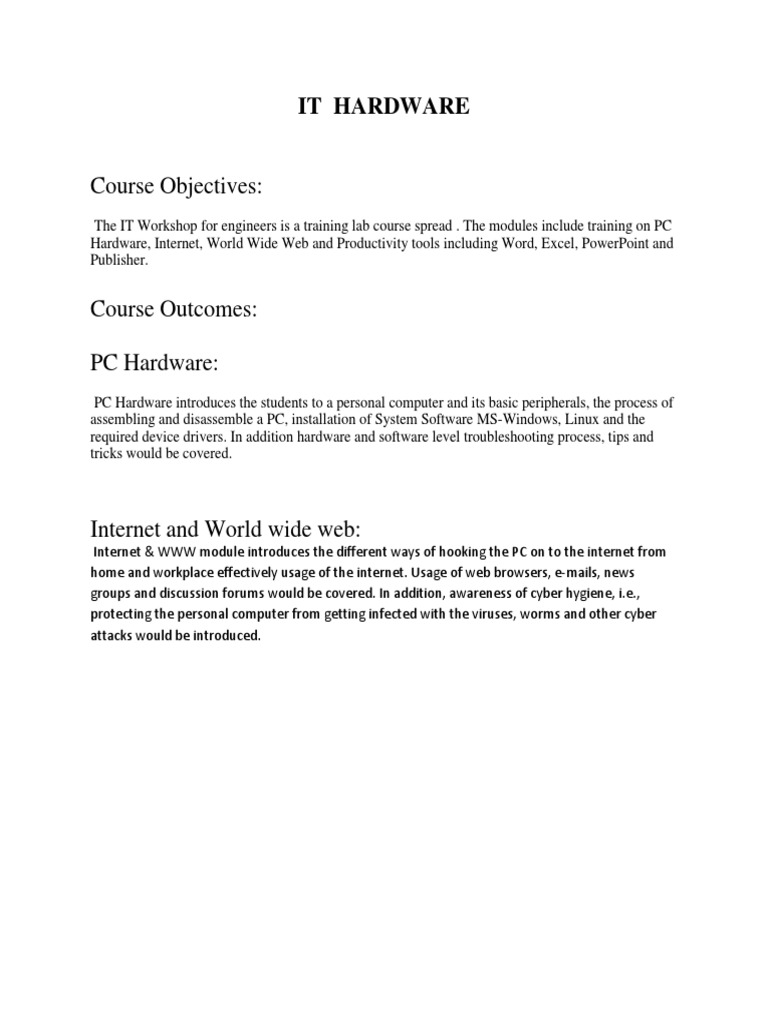 IT Hardware Training Course Overview | PDF | Random Access Memory ...