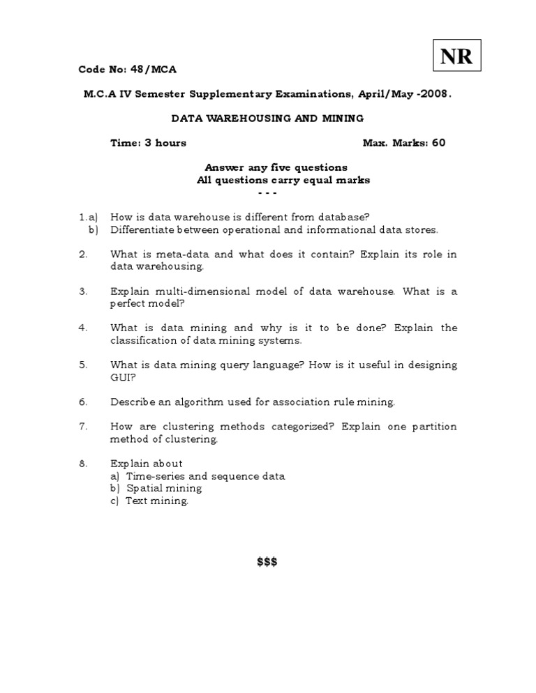 Data Warehousing and Mining Exam Guide | PDF