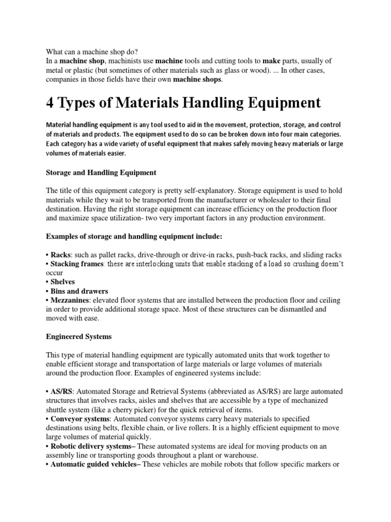 4 Types of Materials Handling Equipment PDF Warehouse Forklift