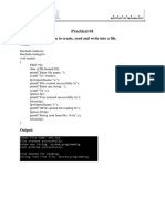 Practical 01: Aim: Write A Program To Create, Read and Write Into A File. Code