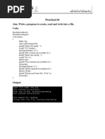 Practical 01: Aim: Write A Program To Create, Read and Write Into A File. Code