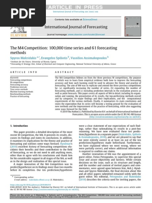 The M4 Competition 100 000 Time Series And 61 Forecasting Methods