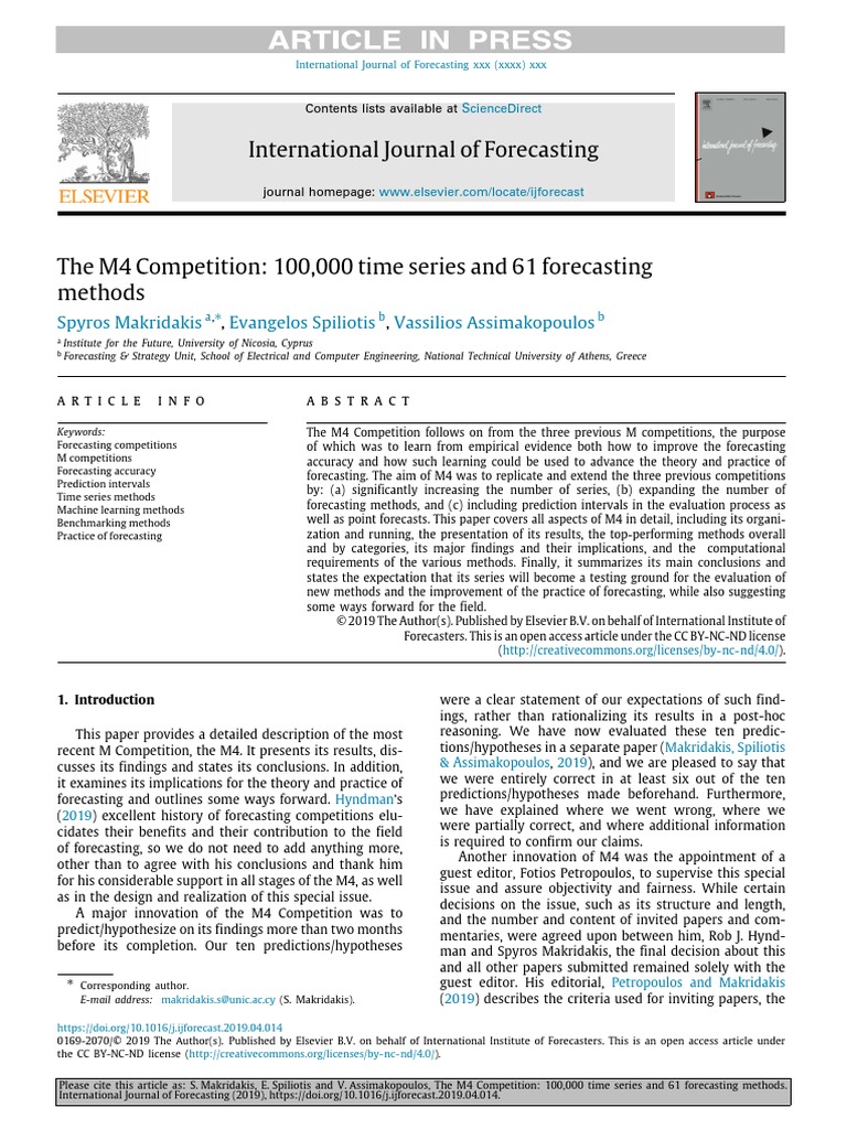 The M4 Competition-100,000 Time Series and 61 Forecasting Methods PDF ...