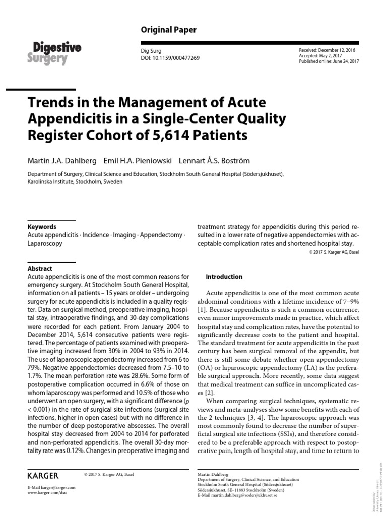 Trends in The Management of Acute Appendicitis in A Single Center ...