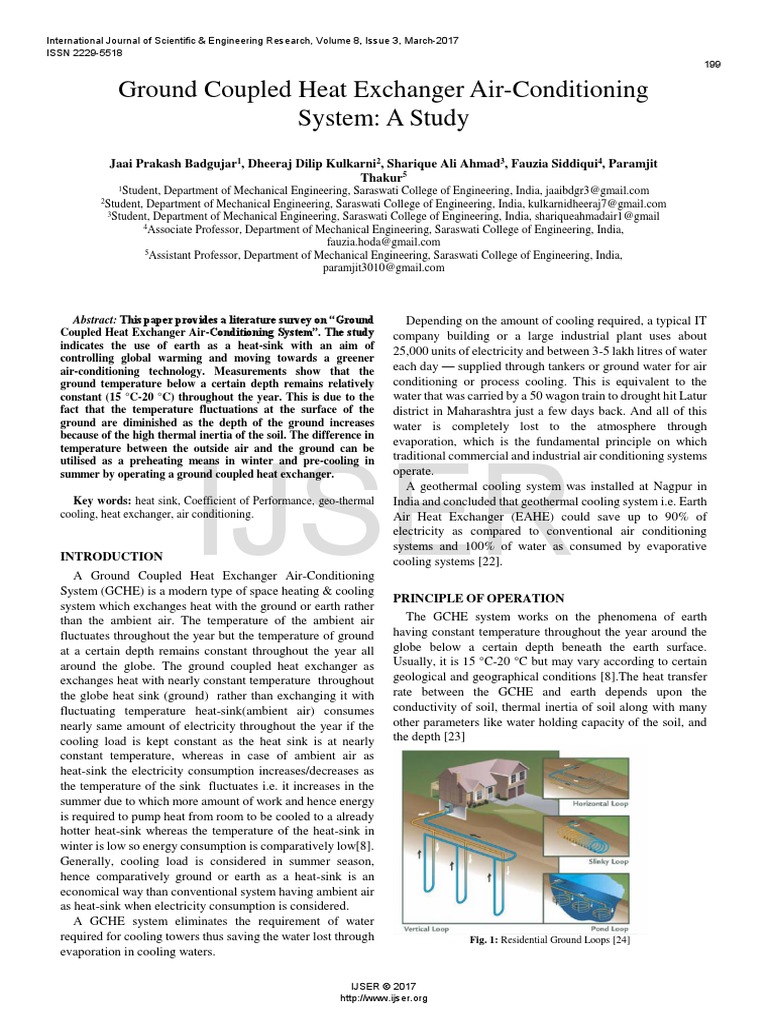 Ground Coupled Heat Exchanger Air Conditioning System A Study PDF | PDF ...