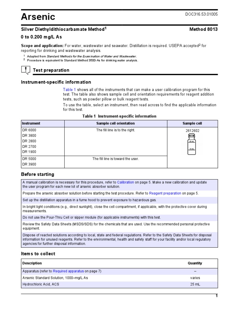 Arsenico Purified Water Calibration