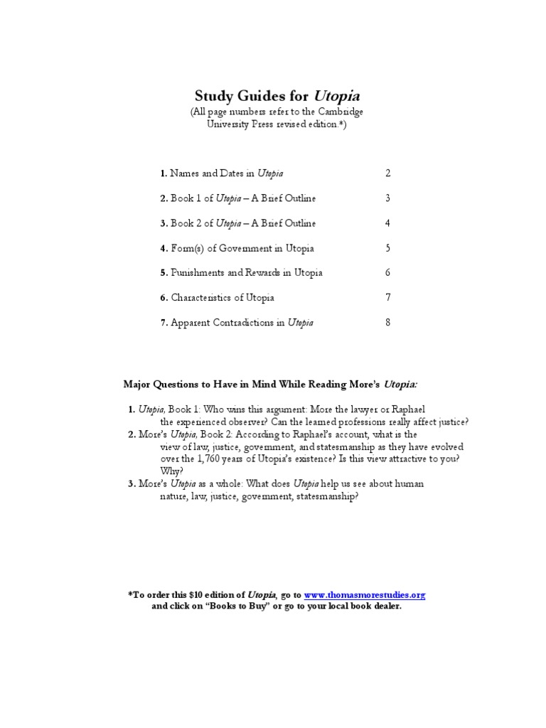 Study Guides For Utopia PDF Utopia (Book) Utopia