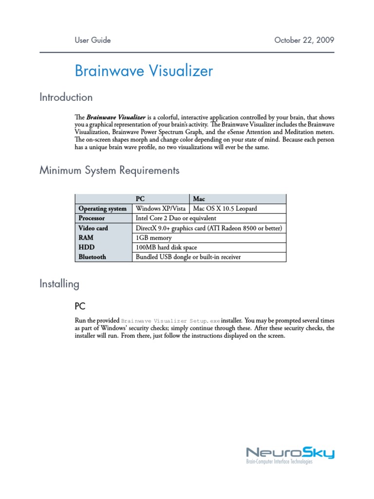 Brainwave Visualizer User Guide October 22 2009 Pdf Mac Os