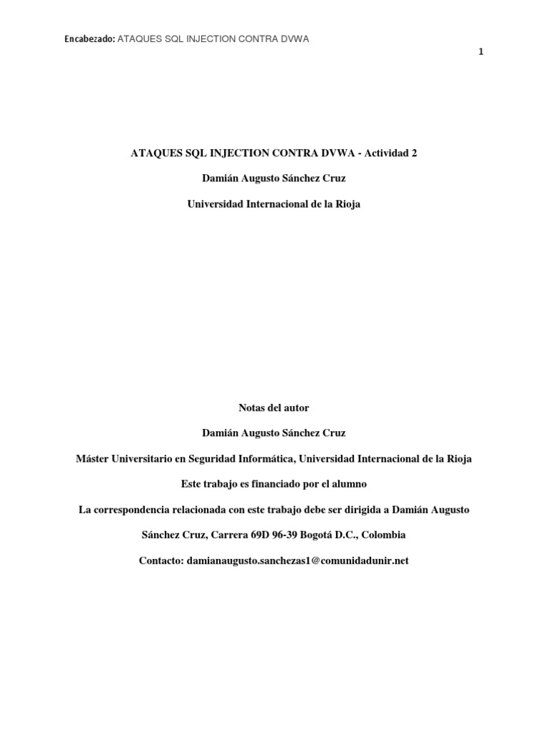 Ataques SQL Injection en DVWA | PDF | SQL | Servidor web