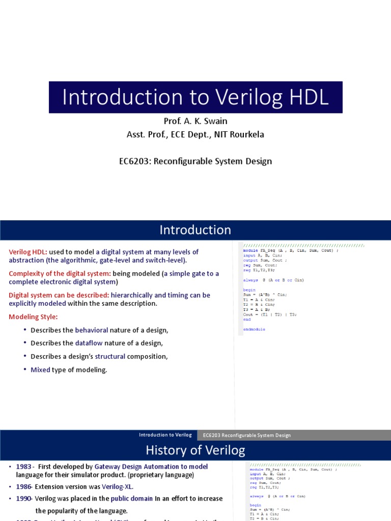 Introduction To Verilog PDF Hardware Description Language Logic Gate