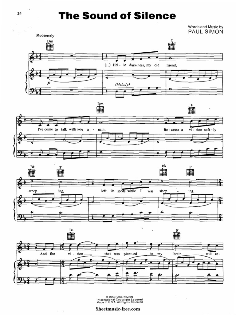The Sound of Silence Sheet Music Simon and Garfunkel PDF PDF