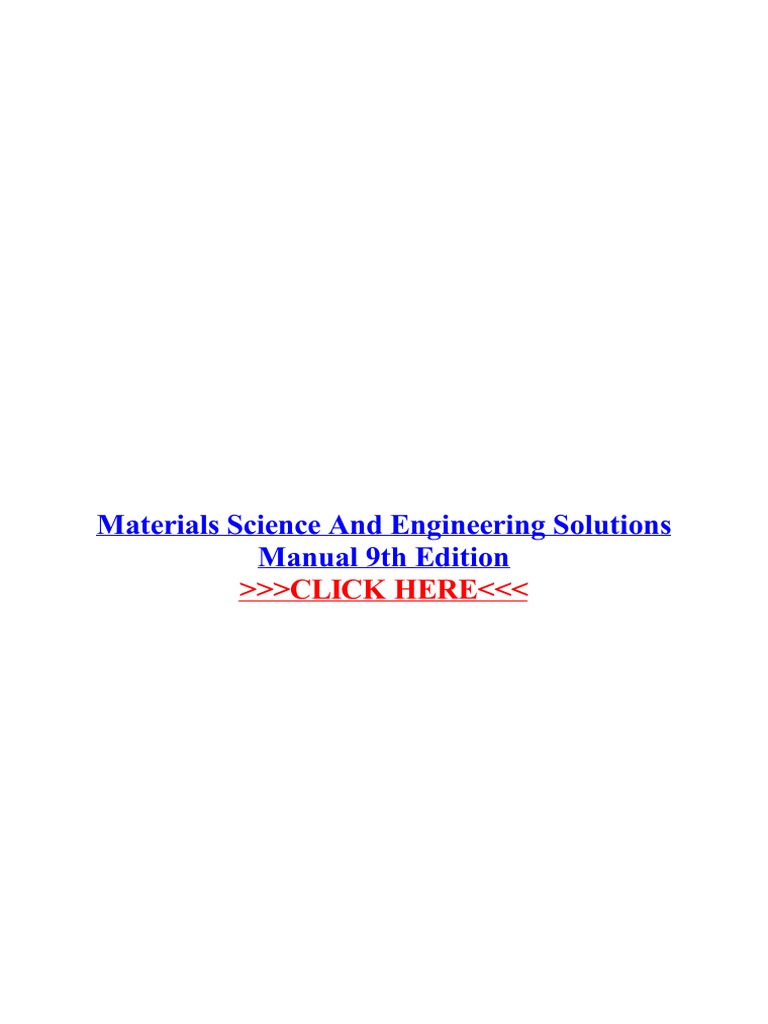 Materials Science and Engineering Solutions Manual 9th Edition Document Providing Solutions and