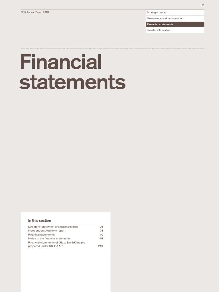 GSK 2018 Annual Report Overview | PDF | Financial Statement | Going Concern