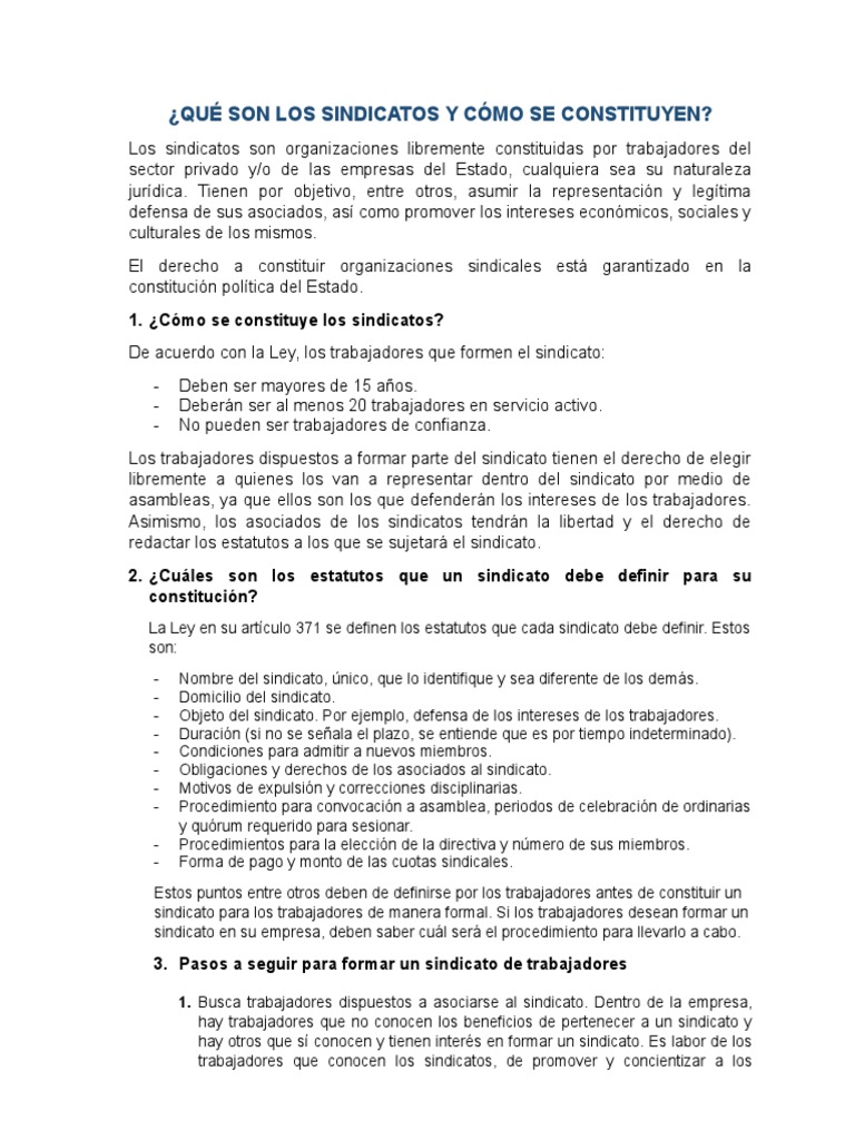 Cómo constituir un sindicato laboral | PDF | Sindicato | Estado (política)