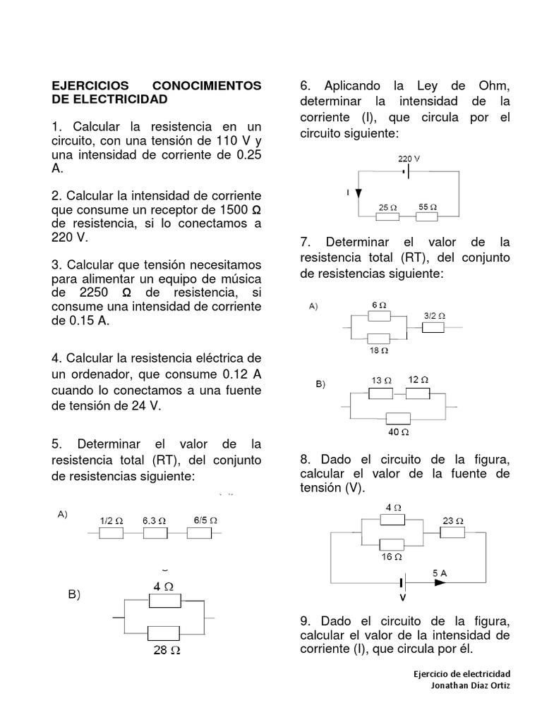 Ejercicios de Electricidad y Corriente | PDF | Resistencia Eléctrica y ...