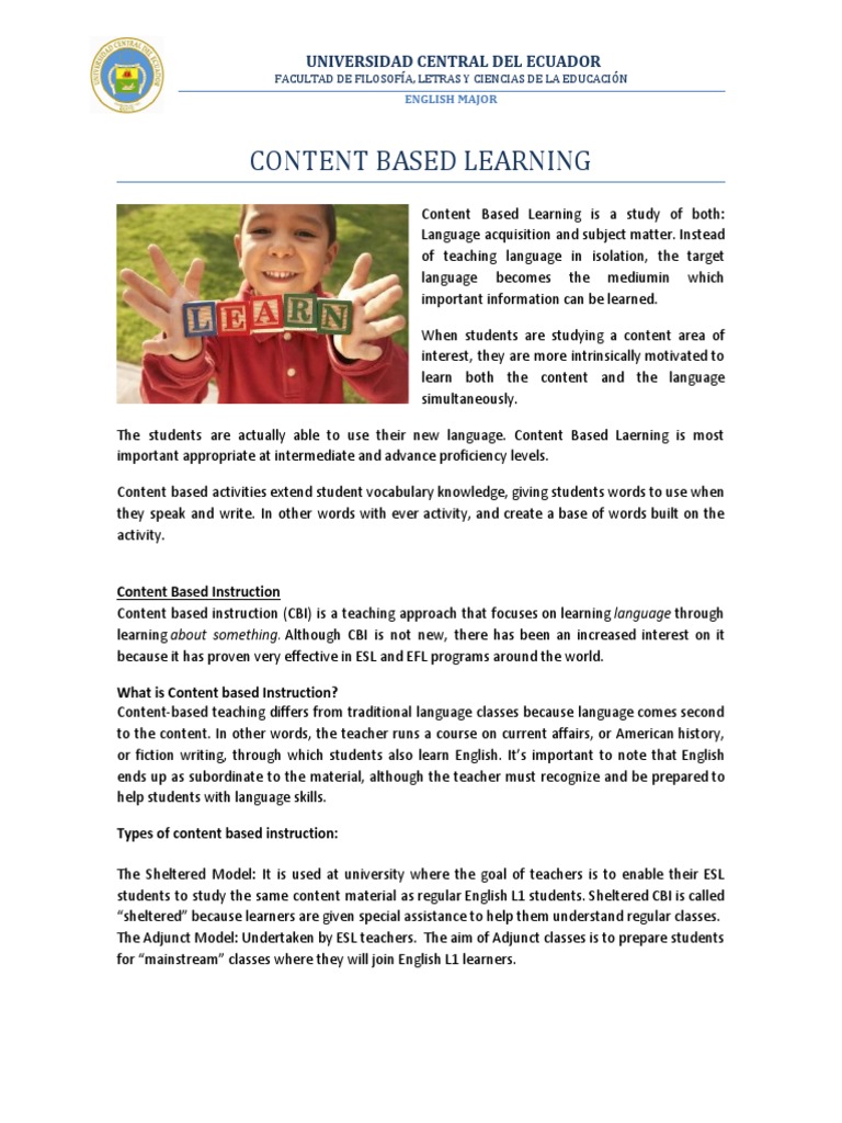 Content-Based Learning in ESL Education | PDF | English As A Second Or ...