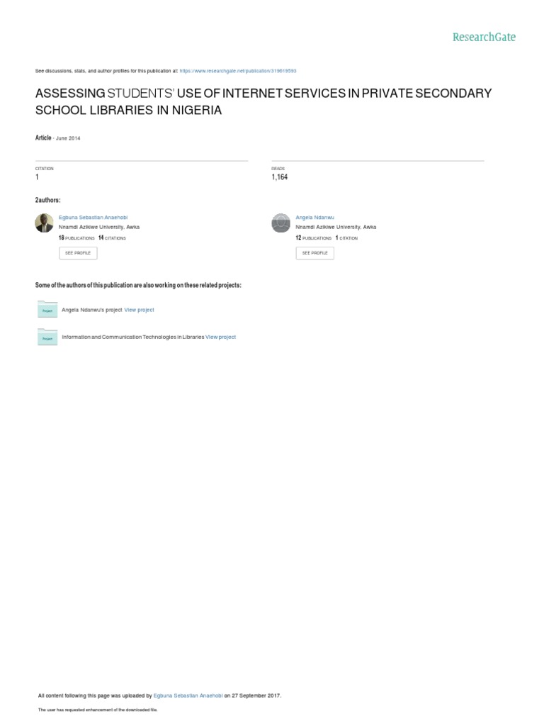 Internet Use in Nigerian School Libraries | PDF | Internet ...