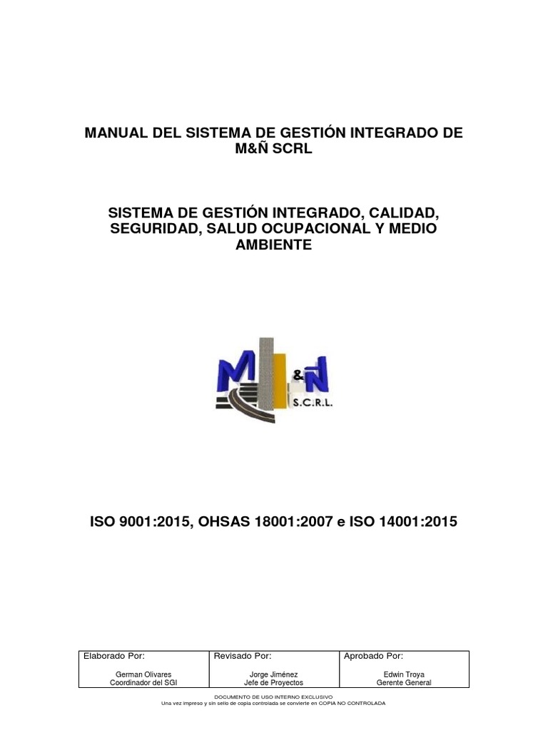 Manual del Sistema de Gestión Integrado | PDF | Planificación | Calidad ...