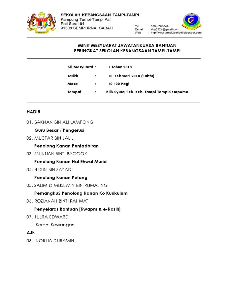 Minit Mesyuarat Bantuan 2018 Pdf