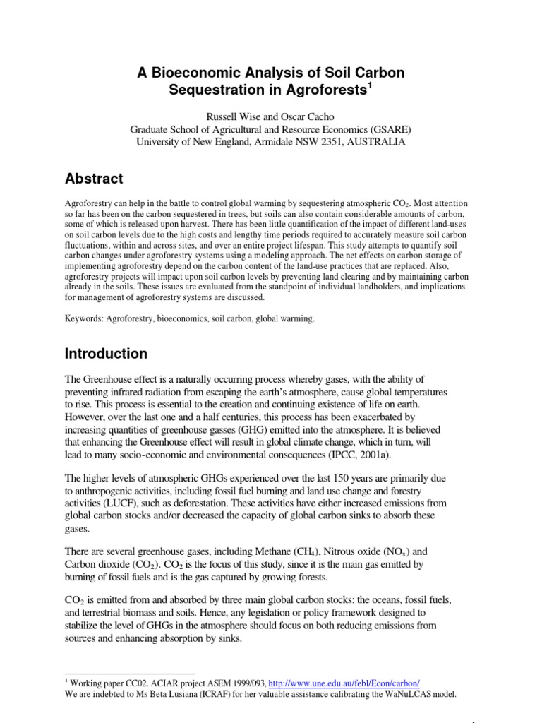 A Bio Economic Analysis of Soil Carbon Sequestration in Agroforests1 | PDF