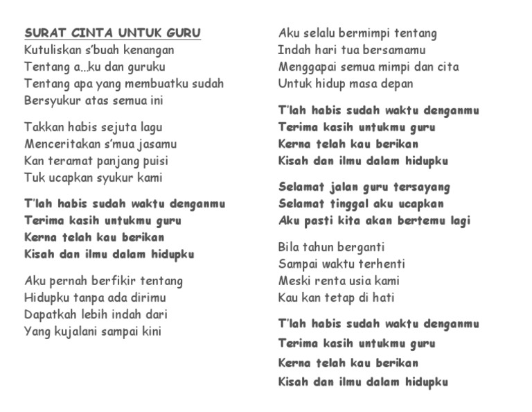 Lirik Surat Cinta Untuk Guru