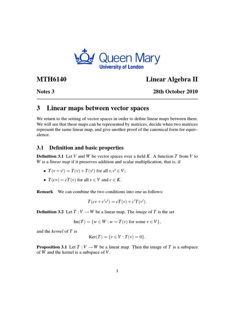 Linear Maps and Matrix Representation | PDF | Linear Map | Matrix ...