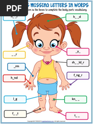body parts vocabulary esl missing letters in words worksheet for kids pdf