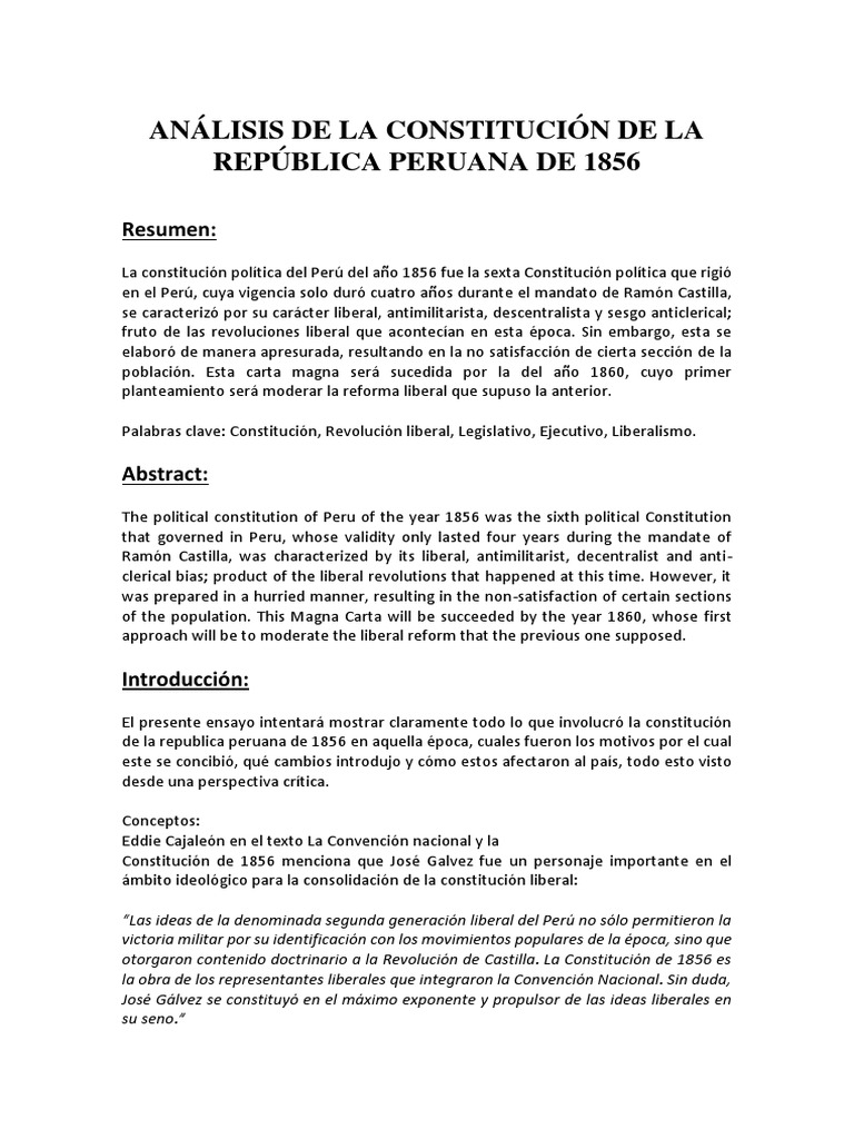 Constitución Política Del Perú Del Año 1856 PDF Convenio europeo de