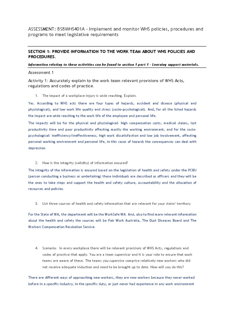 WHS Policies and Procedures Overview | PDF | Occupational Safety And ...