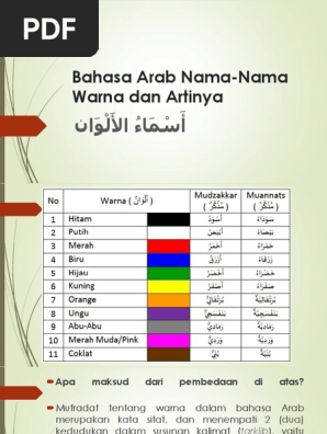 Bahasa Arab Nama Nama Warna Dan Artinya Pdf