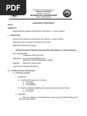 Lesson 13 Solving Real Life Problems Involving Gcf And Lcm Of 2 3 Given Numbers Teaching Mathematics Equations