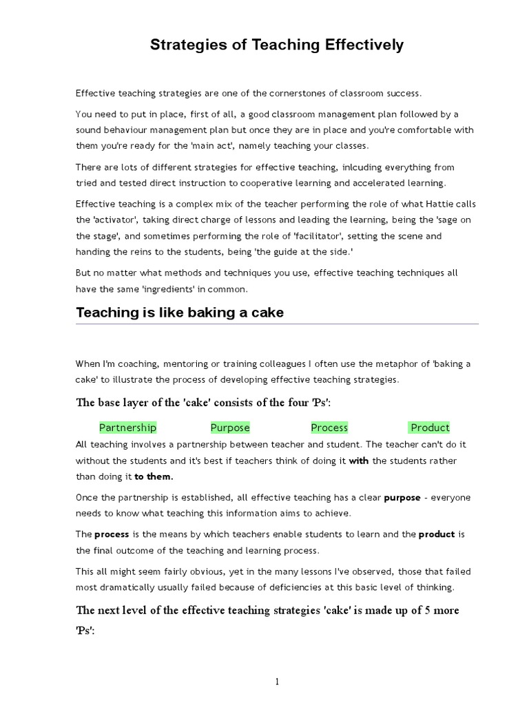 Effective Teaching Strategies Guide | PDF | Teachers | Classroom