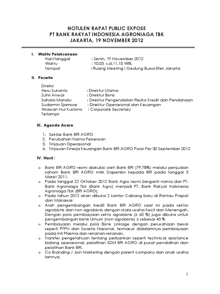 Contoh Notulen Hasil Expose 1 Pdf