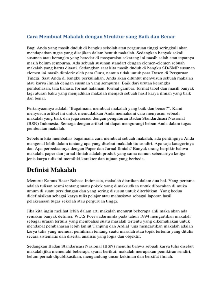 Contoh Struktur Makalah Yang Baik Dan Benar | PDF
