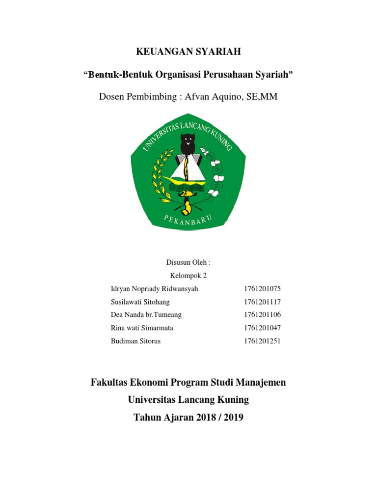 Keuangan Syariah “BentukBentuk Organisasi Perusahaan Syariah”