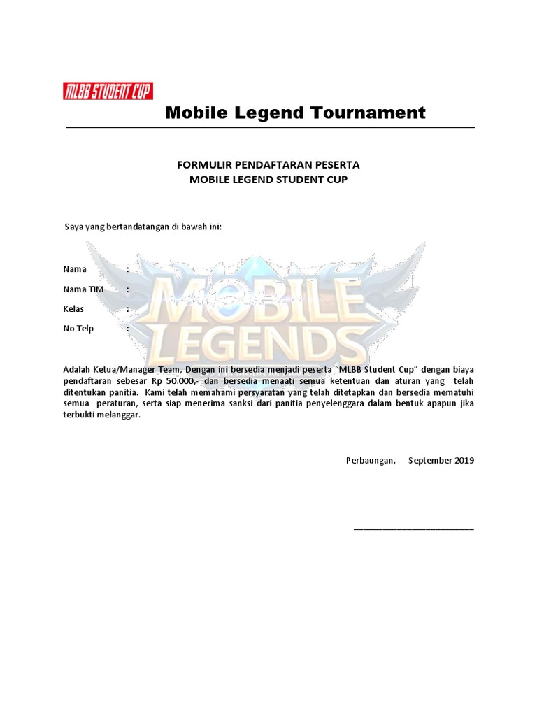 Formulir Pendaftaran Mlbb Studen Cup 2019