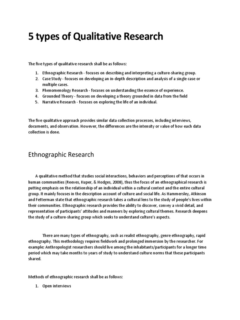 5 Types of Qualitative Research PDF Narrative Ethnography