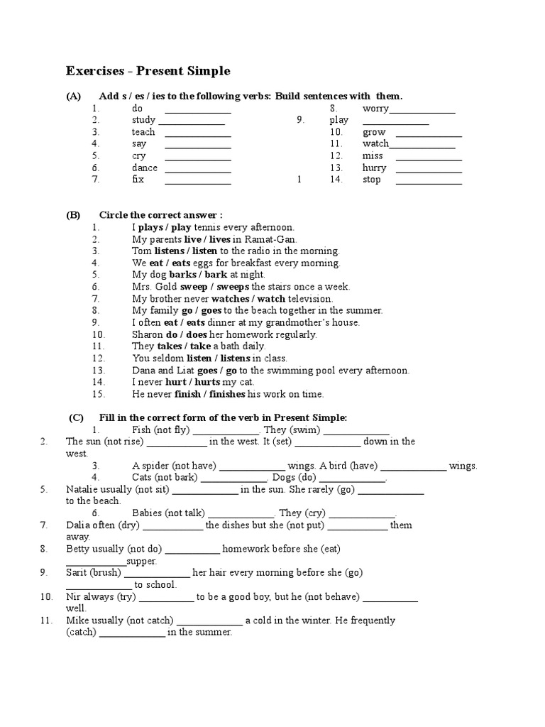 Exercises .Present Simple | PDF