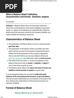 Balance Sheet Definition Characteristics and Format - Business Jargons