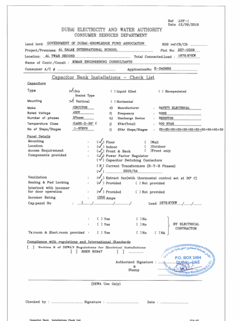 Capacitor Bank Check List