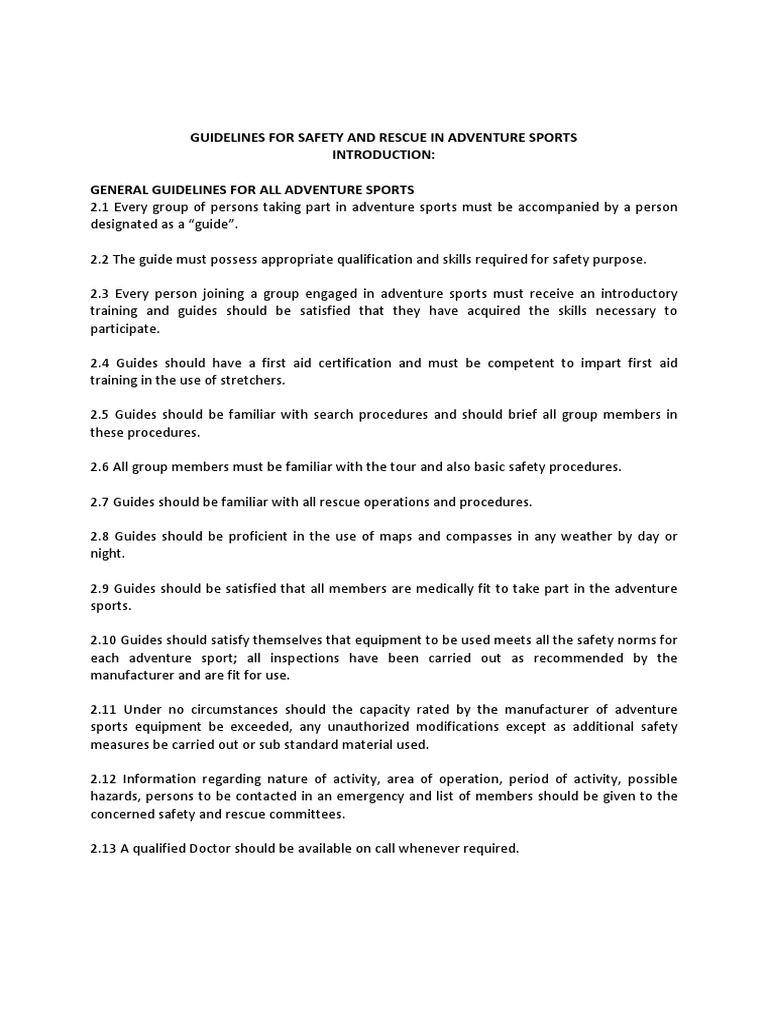 Adventure Sports Safety Guidelines | PDF | Aircraft | Gliding