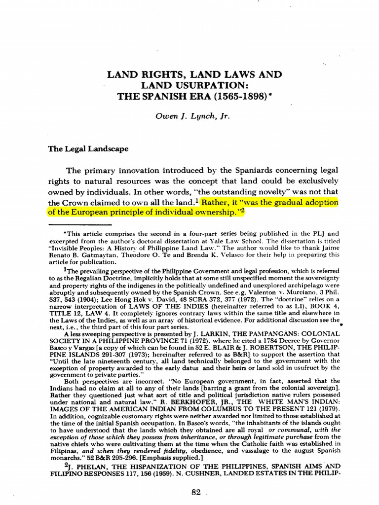 LESSON Owen J. Lynch, JR Land Rights, Land Laws and Land Usurpation
