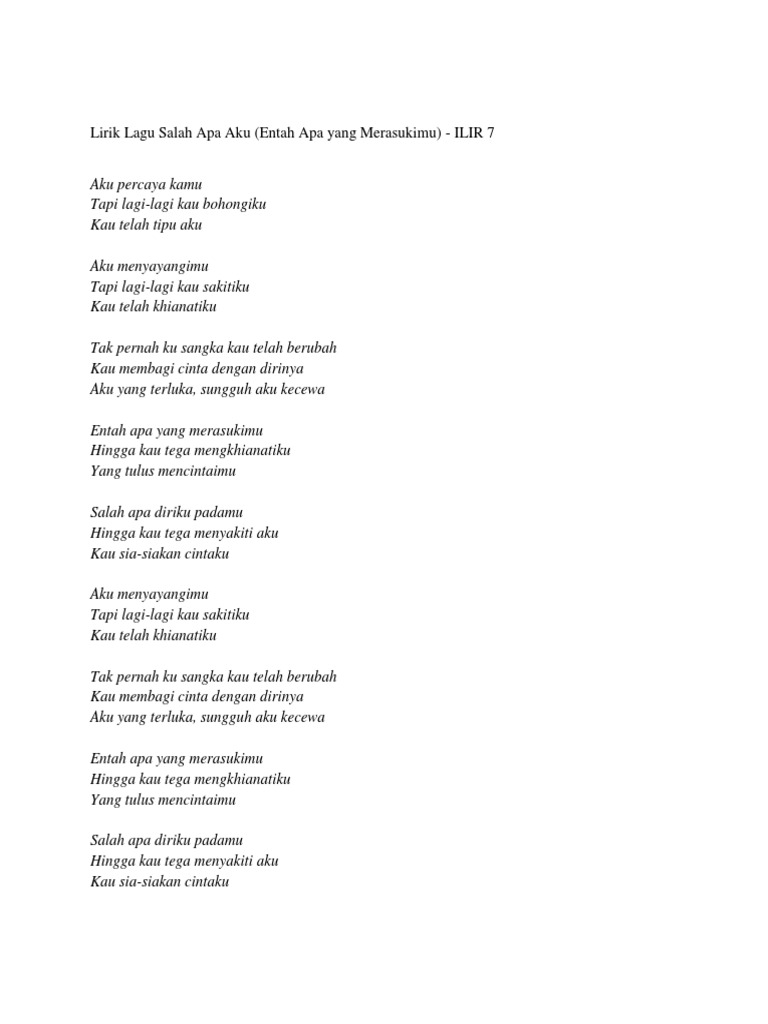 Lirik Lagu Salah Apa Aku Pdf