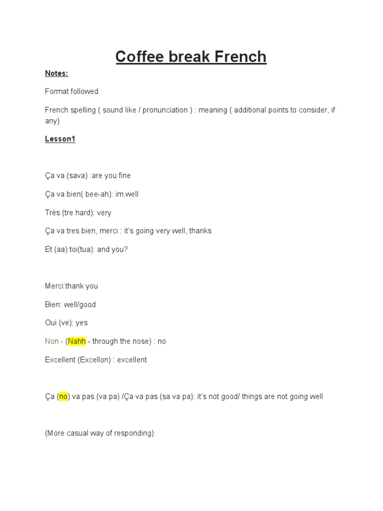 Coffee Break French Notes Lessons PDF Download Free PDF Boissons