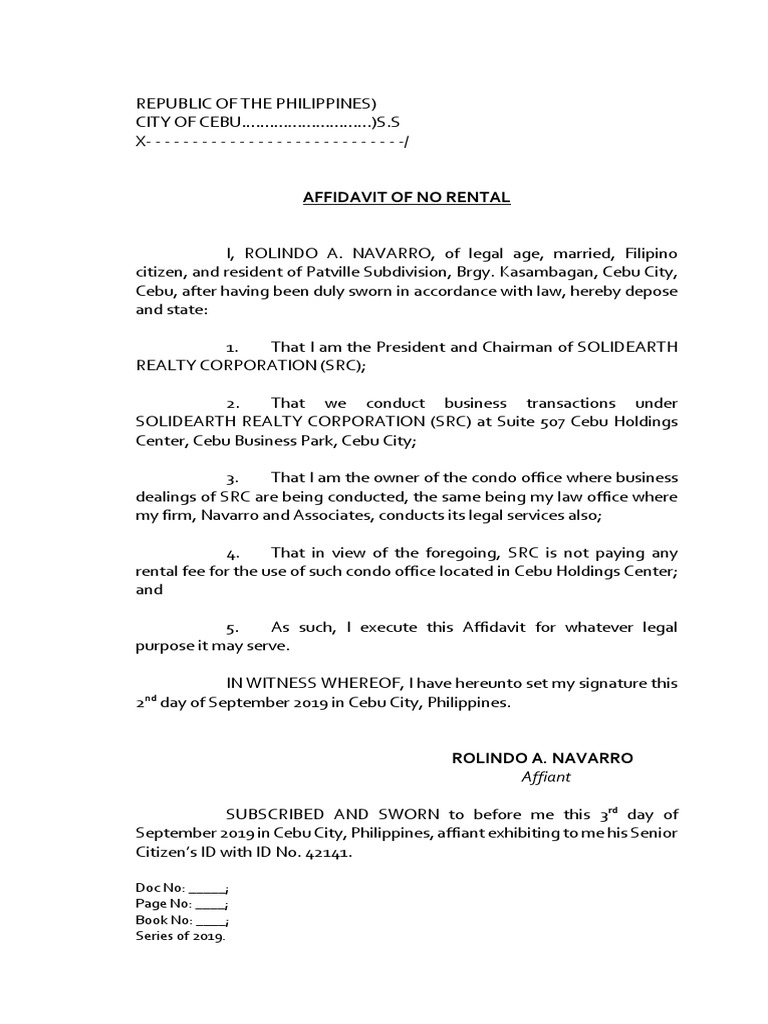Affidavit of No Rental | PDF