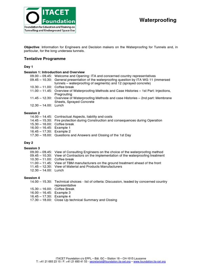 Waterproofing: Tentative Programme | PDF