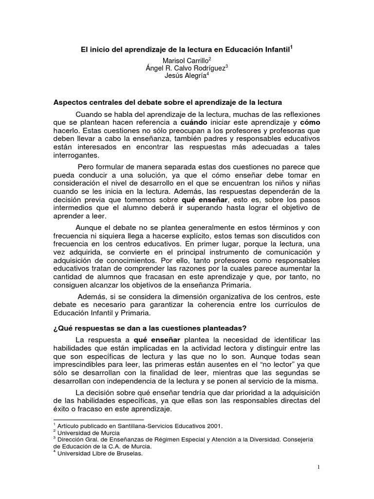 Inicio de la lectura en Educación Infantil | PDF | Aprendizaje | Palabra