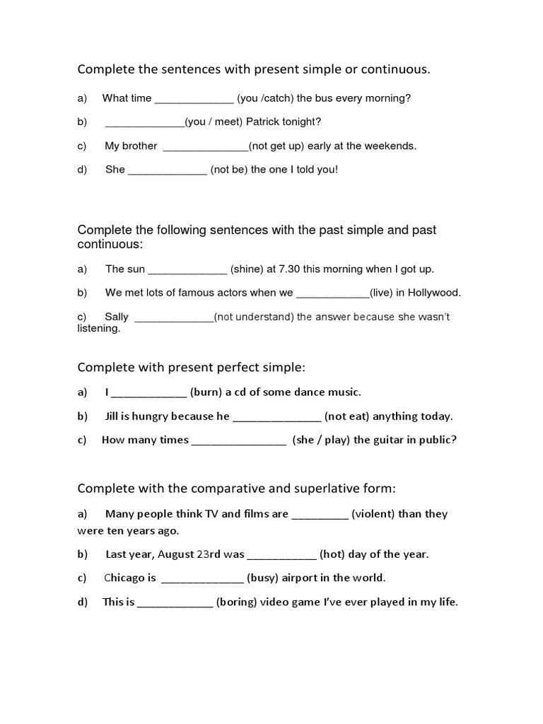 Grammar Exercises: Tenses and Forms | PDF | Language Arts & Discipline